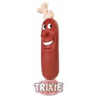 Hundleksak - TRIXIE - Liten korv med rep - Mått 11cm