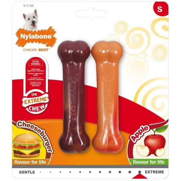 Tugga leksak - Nylabone - Twin Pack Extreme - Ost - Äpple - Liten hund