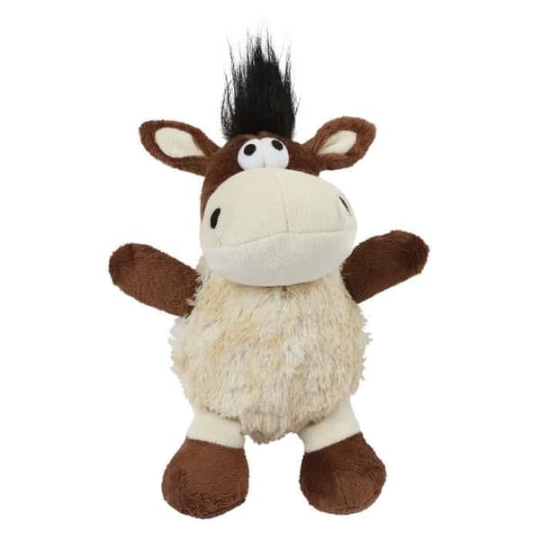 Set med 3 Kerbl Shaggy donkey plyschleksaker - vit/brun - 24 cm
