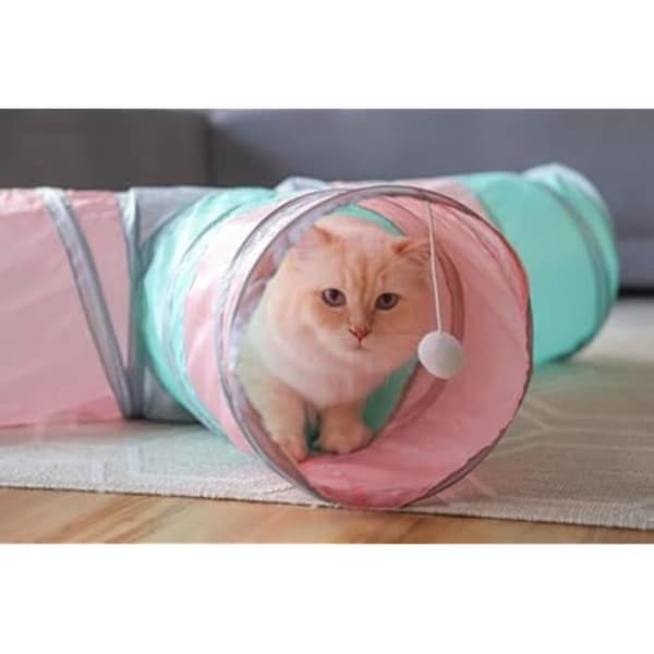Kattlektunnel - Kerbl - Triangel - Turkos/Rosa/Grå - Ø 25 x 80 x 50 cm - 4 ingångar