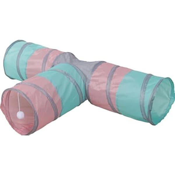 Kattlektunnel - Kerbl - Triangel - Turkos/Rosa/Grå - Ø 25 x 80 x 50 cm - 4 ingångar