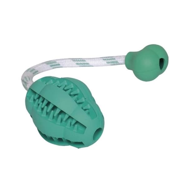 Rugbyboll för hund i gummi med rep Nobby Pet Dental Line