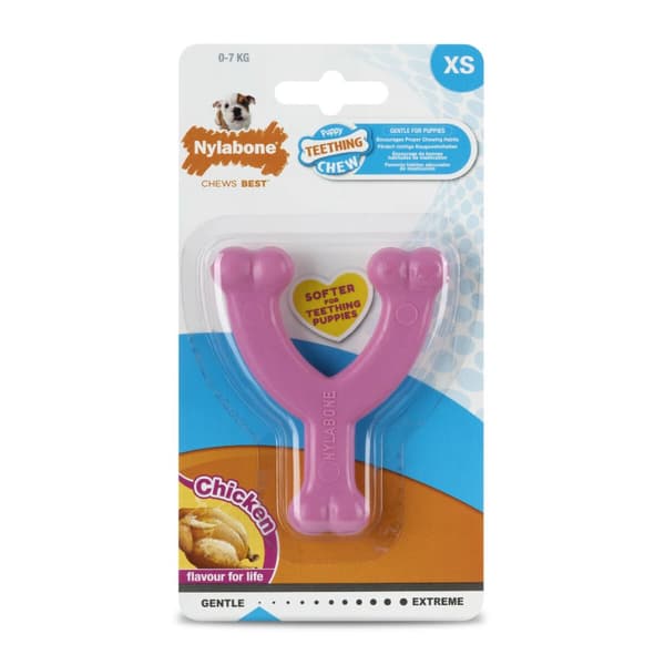 Hund Bidering Nylabone WISHBONE Pink Kylling XS