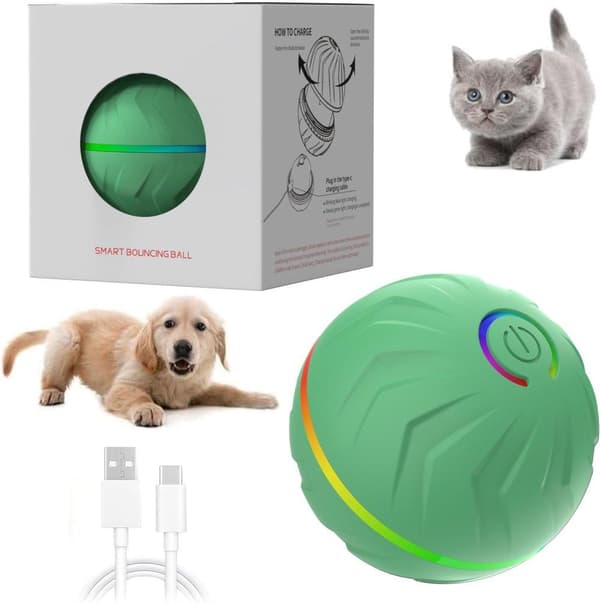 Lollanda Hundleksak Vibrerande Boll, Rullande Boll, tuggboll för Hundar och katter Tuggbboll för Hundar – LED, 360° Smart