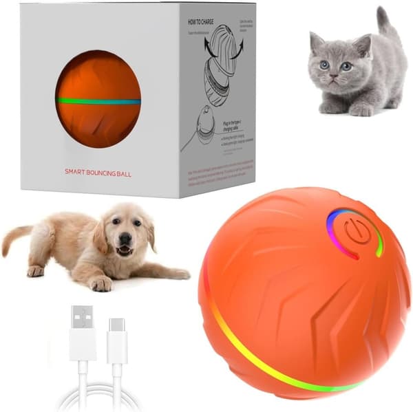 Lollanda Hundleksak Vibrerande Boll, Rullande Boll, tuggboll för Hundar och katter Tuggbboll för Hundar – LED, 360° Smart