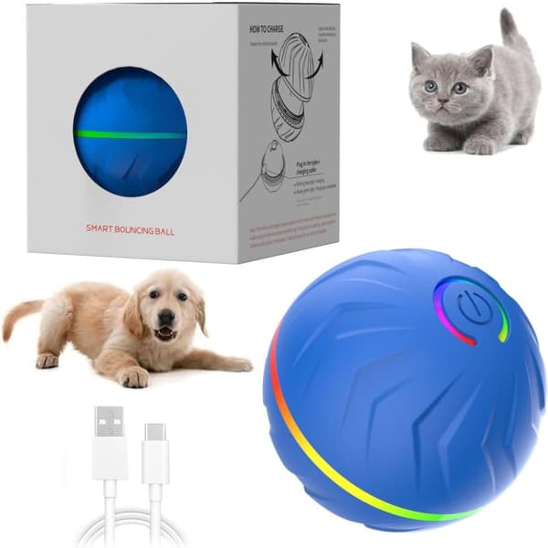 Lollanda Hundleksak Vibrerande Boll, Rullande Boll, tuggboll för Hundar och katter Tuggbboll för Hundar – LED, 360° Smart