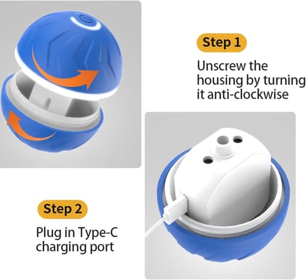 Lollanda Hundleksak Vibrerande Boll, Rullande Boll, tuggboll för Hundar och katter Tuggbboll för Hundar – LED, 360° Smart
