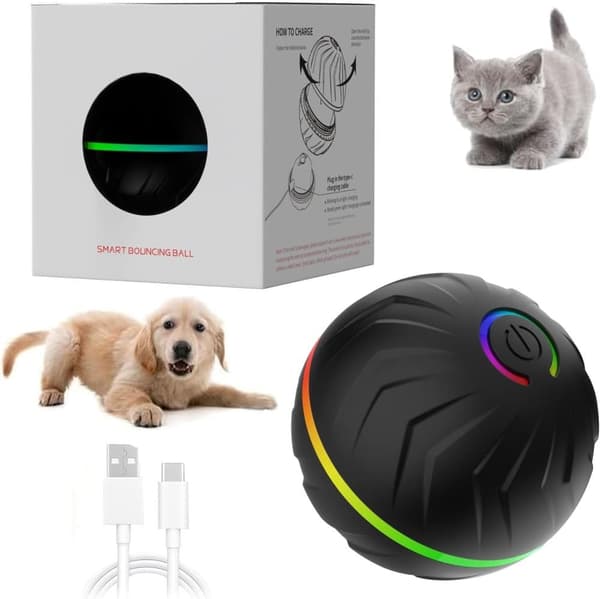Lollanda Hundleksak Vibrerande Boll, Rullande Boll, tuggboll för Hundar och katter Tuggbboll för Hundar – LED, 360° Smart