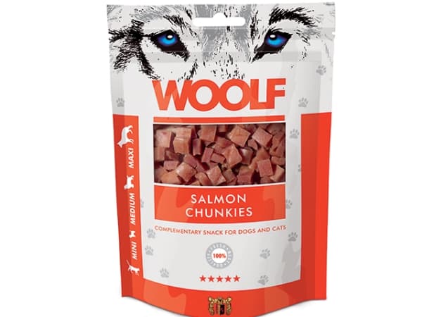 WOOLF Salmon Chunkies - godbidder til hunde og katte - 100 g