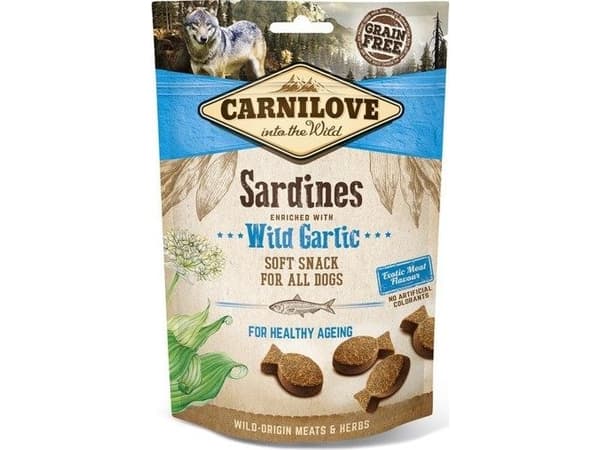 CARNILOVE Semi Moist Snack Sardines Enriched With Wild Garlic - Koiran herkut sardiineilla ja valkosipulilla - 200 g