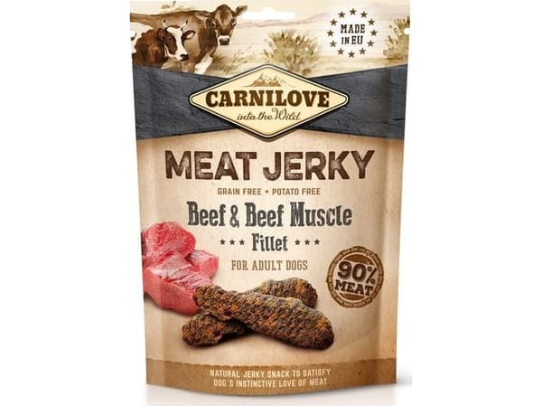 Brit Carnilove Dog Jerky Beef & Beef Filet - okse- og oksefilet 100g
