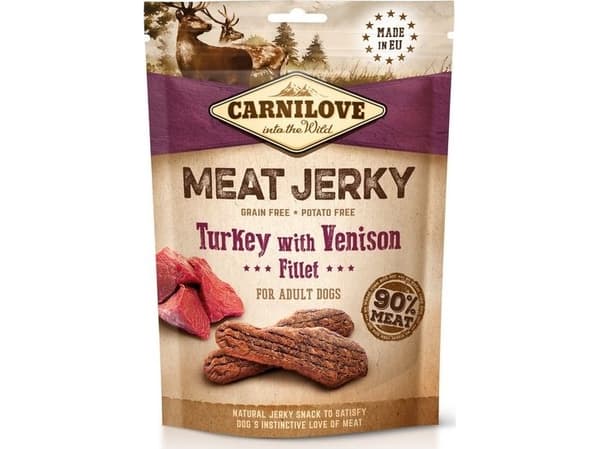Brit Carnilove Dog Jerky Turkey & Venison Fillet - indyk i filet z dziczyzny 100g