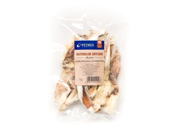 PETMEX hund tygge Kanin øre med pels 100g