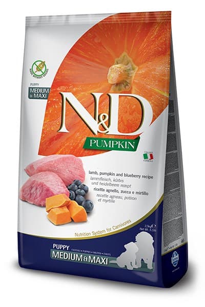 FARMINA N&D Pumpkin Lamb & Blueberry Puppy Medium & Maxi - tørfoder til hvalpe - 2,5 kg
