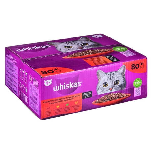 Kattmat Whiskas Classic Meals Kyckling Kalvkött Lamm Fåglar 80 x 85 g