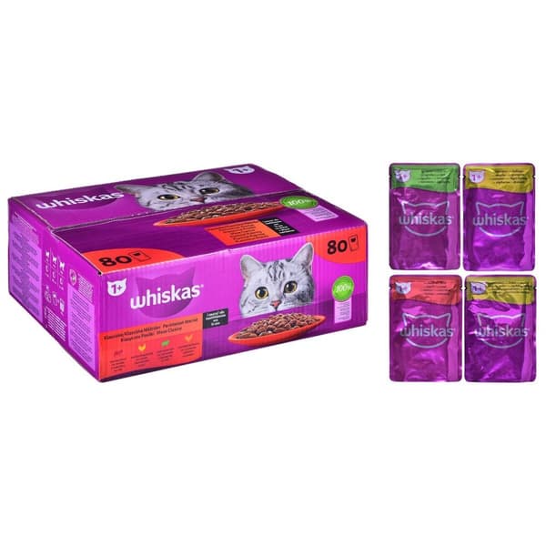 Kattmat Whiskas Classic Meals Kyckling Kalvkött Lamm Fåglar 80 x 85 g