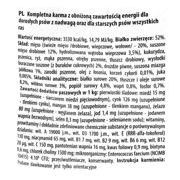 Foder Fitmin Light & Senior Voksen Oksekød Fugle Gris 12 kg