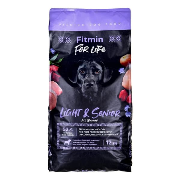 Foder Fitmin Light & Senior Voksen Oksekød Fugle Gris 12 kg