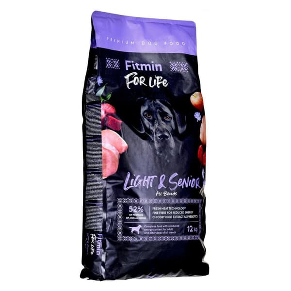 Foder Fitmin Light & Senior Voksen Oksekød Fugle Gris 12 kg