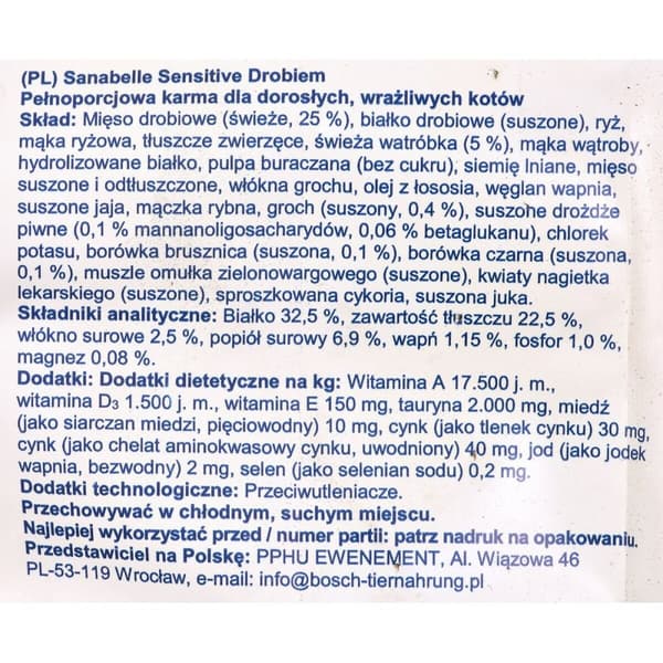 Kissanruoka BOSCH SENSITIVE Aikuinen Linnut 10 kg