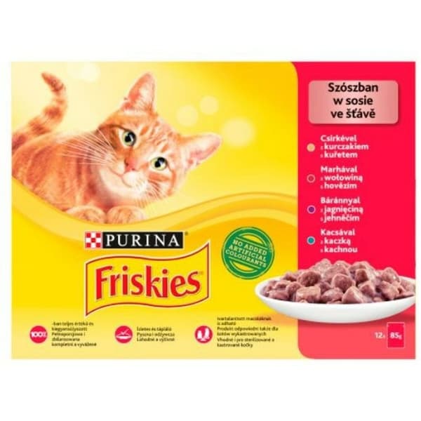 Kattmat Purina Friskies Mix Kyckling Kalvkött Lamm Anka 12 x 85 g