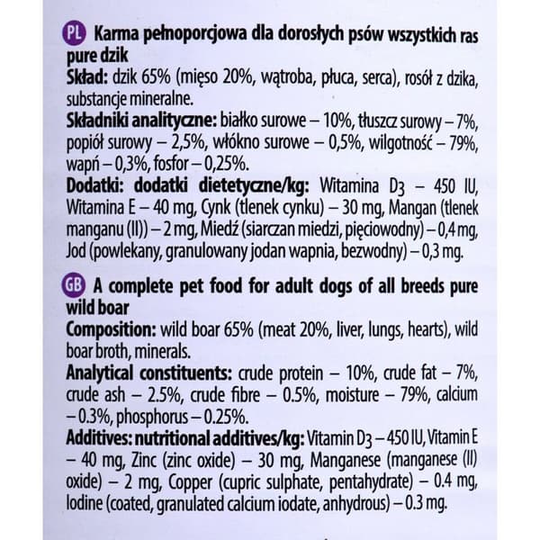 Våt mat Dolina Noteci Premium Vildsvin 800 g