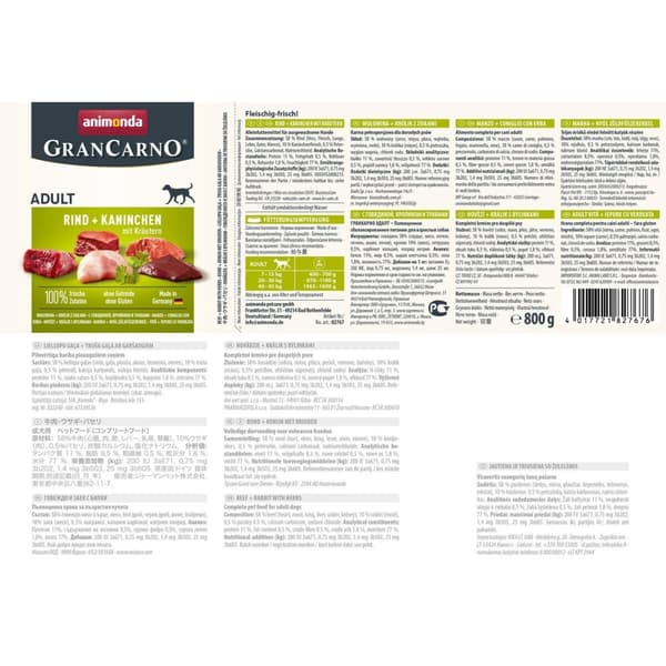 Våd mad Animonda GranCarno Adult Oksekød Kanin 800 g