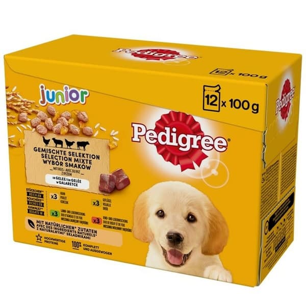 Kostea ruoka Pedigree unior Selection Kana Nauta Karitsa Linnut 100 g 12 x 100 g