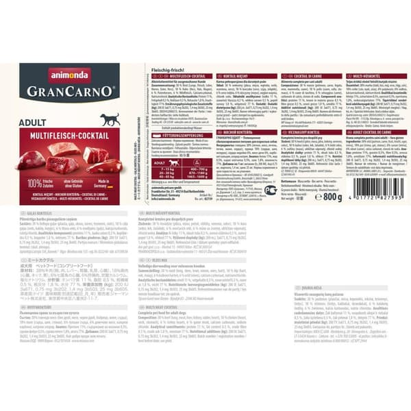 Kostea ruoka Animonda GranCarno Kana Turkki Liha Nauta 800 g