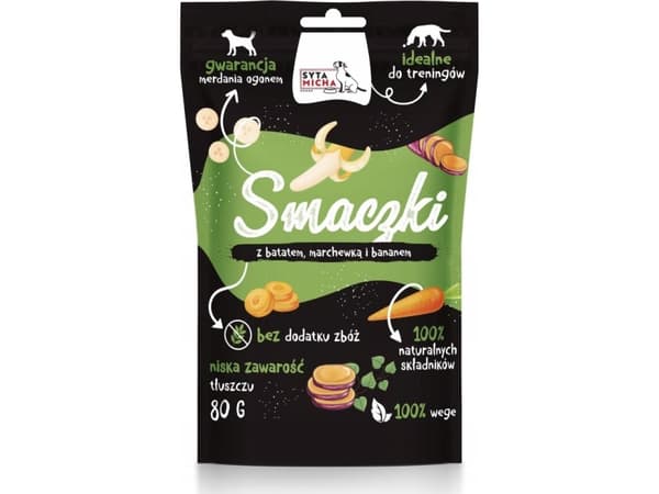SYTA MICHA Vegetarian Smaczki bataatilla, porkkanalla ja banaanilla - herkku koirille - 80 g