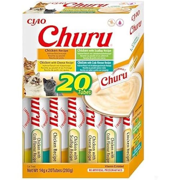 INABA Churu - Pureed kattgodis med 4 kycklingaromer - Läckra mellanmål för kattdjur - Slät och krämig konsistens -