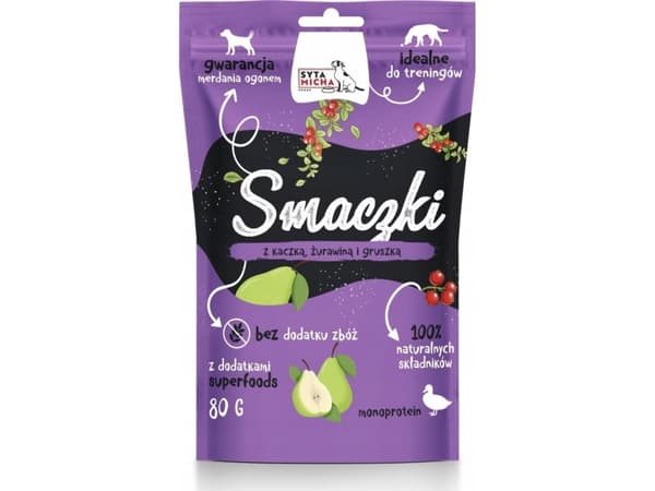 SYTA MICHA Smag med and, tranebær og pære - delikatesse til hunde - 80 g