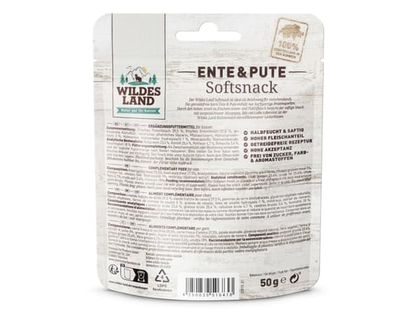 Wildes Land WL516418, Snacks, Katt, Vuxen, Anka, Turkiet, 50 g, Sockerfri