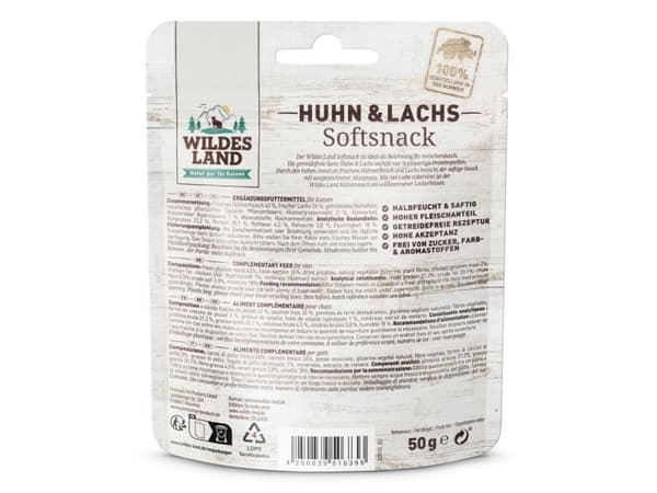 Wildes Land WL516395, Snacks, Katt, Voksen, Kylling, Laks, 50 g, Sukkerfri