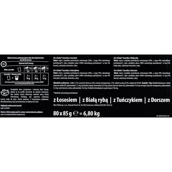 Kattemad Sheba Fine Flakes Laksefarvet Tun Fisk Torsk 80 x 85 g