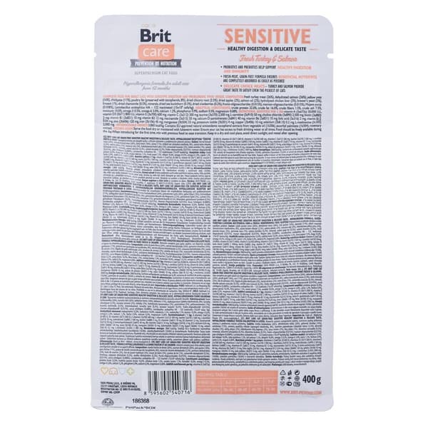 Kissanruoka Brit Care Grain-Free Sensitive Aikuinen Lohi Turkki 400 g