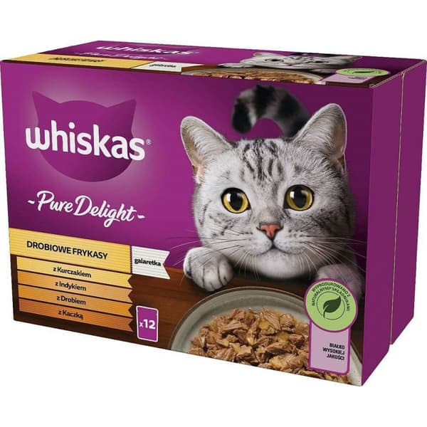 Kissanruoka Whiskas Pure Delight Kana Turkki Ankka Linnut 12 x 85 g