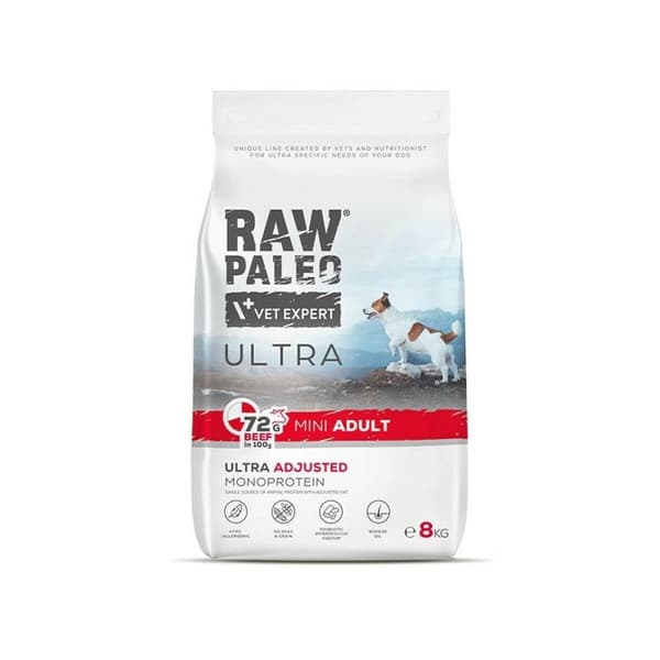 Foder VETEXPERT Raw Paleo Ultra Mini Adult Beef Kalvkött 8 kg