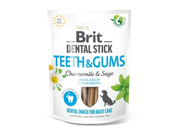 Brit Dental Stick Teeth & Gums with Chamomile & Sage?, Snacks, Dog, Adult, Mint, Gluten free