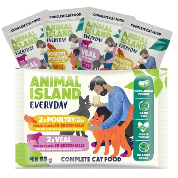 Kattmat ANIMAL ISLAND Everyday Veal and poultry with liver 4 x 85 g