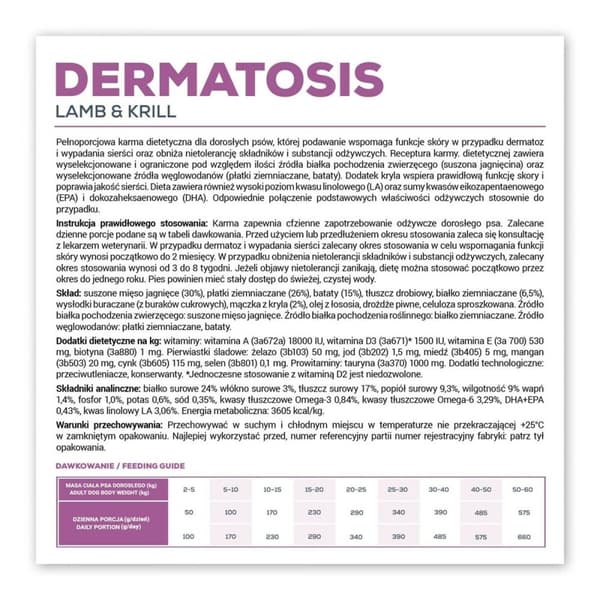 Rehu VETEXPERT Dermatosis Dog Lamb & Krill Karitsa 12 kg