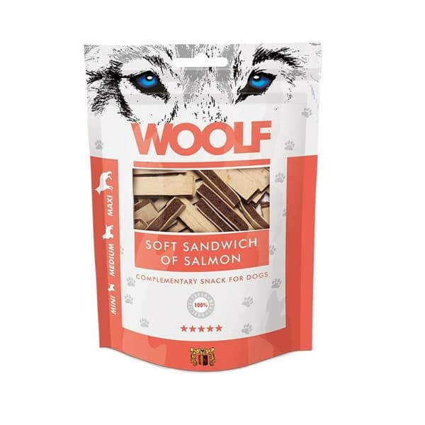 Hundesnack Woolf Soft Sandwich of Salmon Laksefarvet 100 g