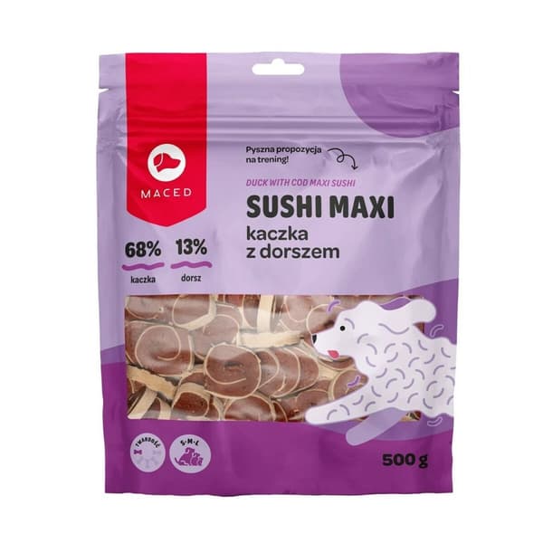 Hundgodis Maced Duck with cod Maxi sushi Anka 500 g