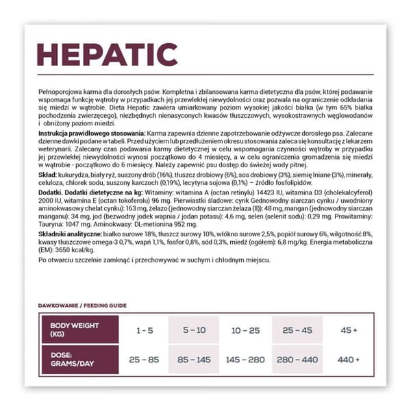 Foder VETEXPERT Hepatic Dog Kött 2 Kg