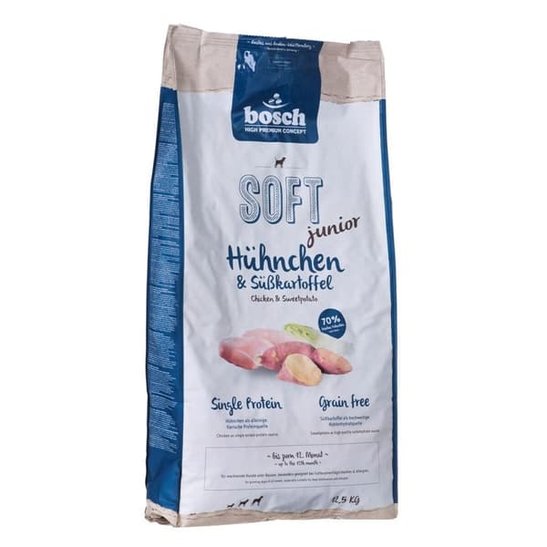 Foder BOSCH Soft Junior Chicken and sweet potatoes Barn/Junior Kylling Sød kartoffel 12,5 Kg