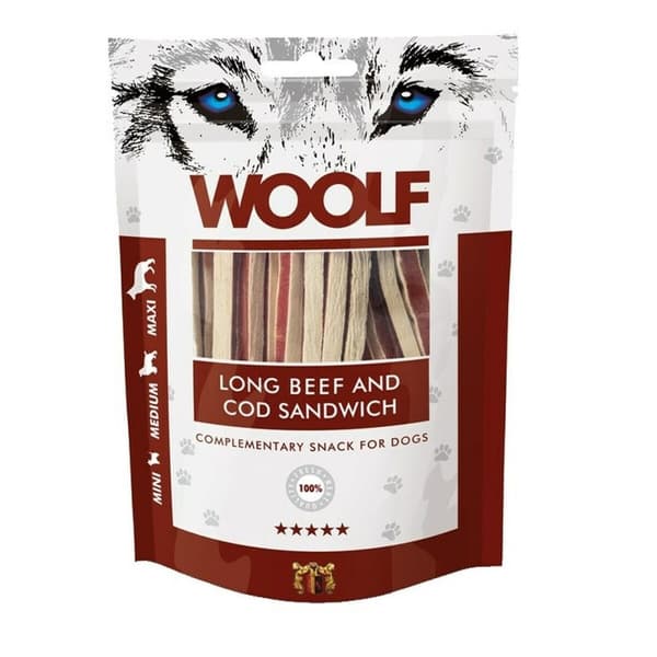 Hundesnack Woolf Long Beef and Cod Sandwich Beef 100 g