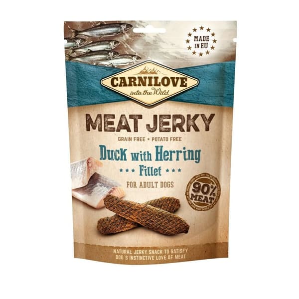 Foder Carnilove Meat Jerky Duck with herring Vuxen Fisk Lamm Anka 100 g