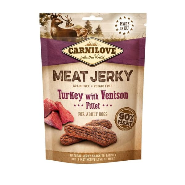 Foder Carnilove Meat Jerky Turkey with Venison Vuxen Kalkon 100 g