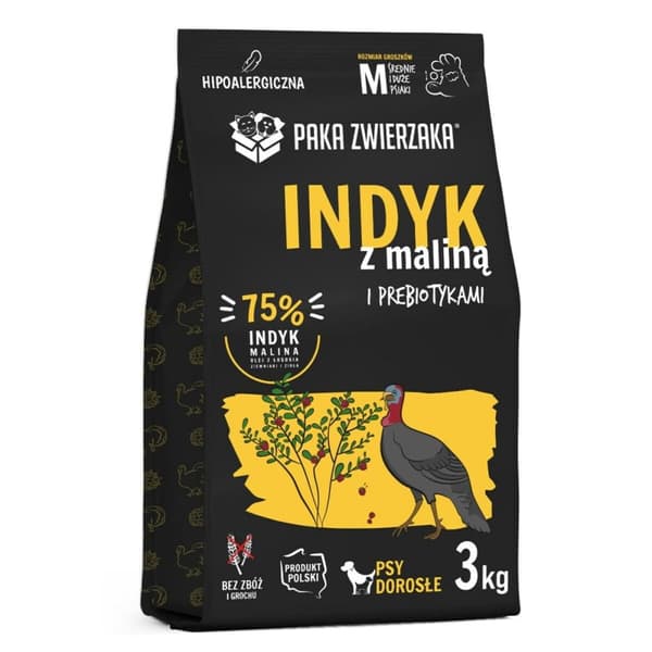 Foder Paka Zwierzaka Turkey with raspberry M Kalkon 3 Kg
