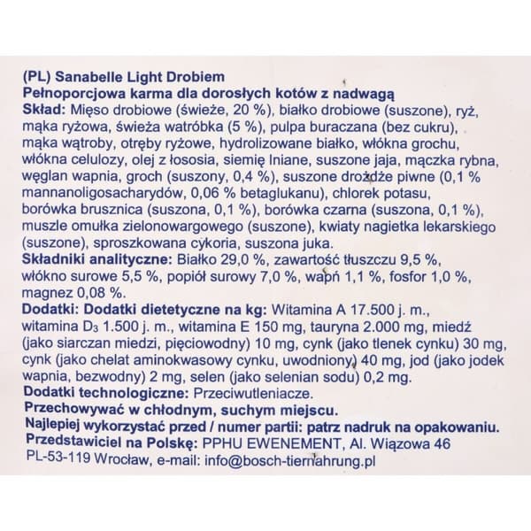 Rehu BOSCH Sanabelle Light Poultry Linnut 10 kg